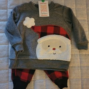 Carters Infant Boys Gray Flannel Santa Shirt & Pants Christmas Outfit Set 3m
